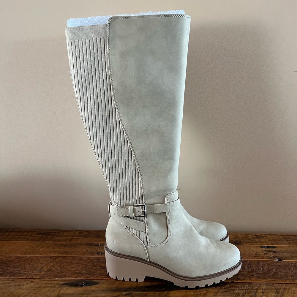 Elegant Cream Knee-High Boots by Soda